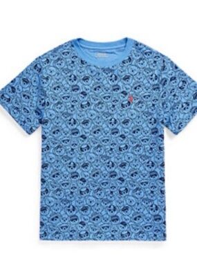 Polo by Ralph Lauren Blue Patterned Polo Bear Face Short Sleeve Tee